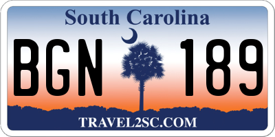 SC license plate BGN189