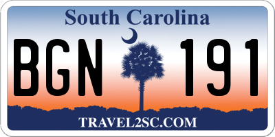 SC license plate BGN191