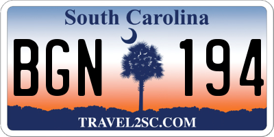 SC license plate BGN194