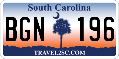 SC license plate BGN196