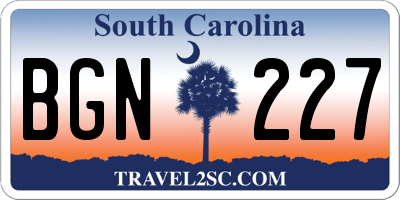 SC license plate BGN227