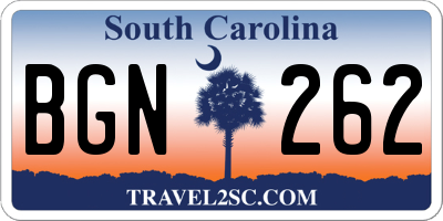 SC license plate BGN262