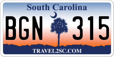 SC license plate BGN315