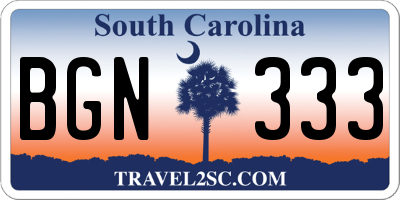 SC license plate BGN333