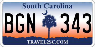 SC license plate BGN343