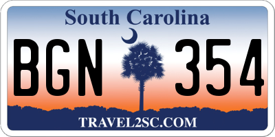 SC license plate BGN354