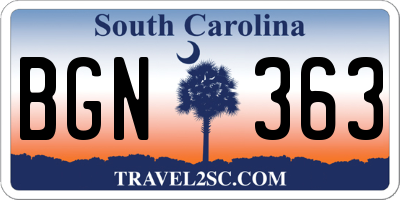 SC license plate BGN363