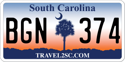 SC license plate BGN374