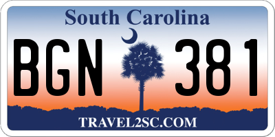 SC license plate BGN381
