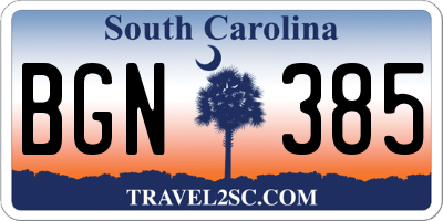 SC license plate BGN385