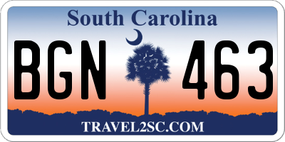 SC license plate BGN463