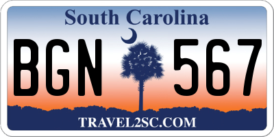 SC license plate BGN567