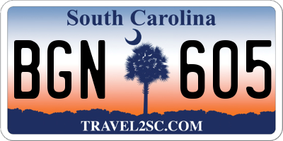 SC license plate BGN605