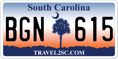 SC license plate BGN615