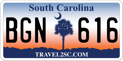 SC license plate BGN616