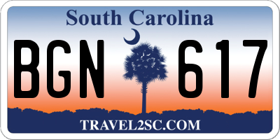 SC license plate BGN617