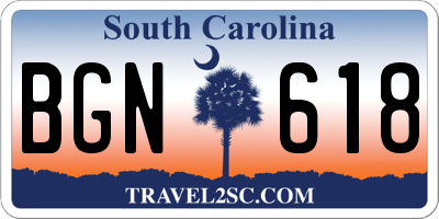 SC license plate BGN618