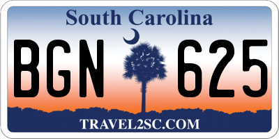 SC license plate BGN625