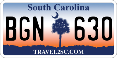SC license plate BGN630