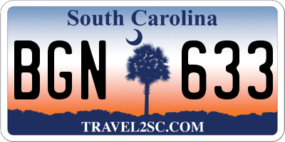 SC license plate BGN633