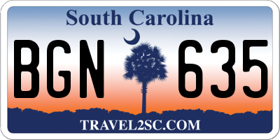 SC license plate BGN635