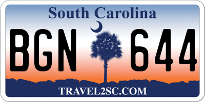 SC license plate BGN644