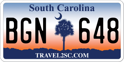 SC license plate BGN648