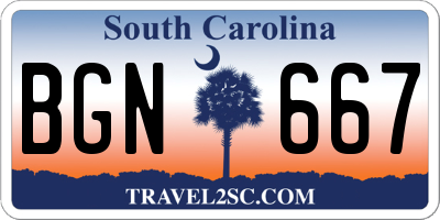 SC license plate BGN667