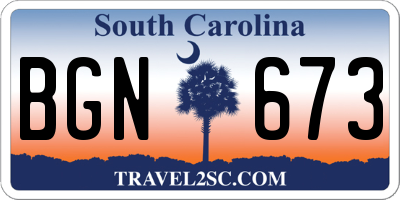 SC license plate BGN673