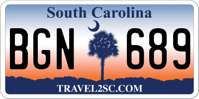 SC license plate BGN689