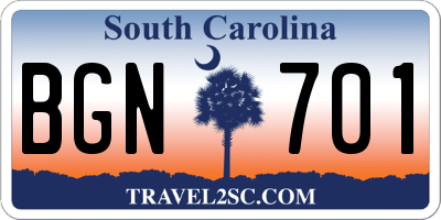 SC license plate BGN701