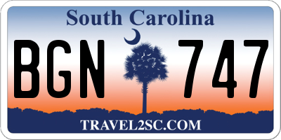 SC license plate BGN747