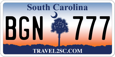 SC license plate BGN777
