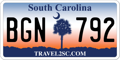 SC license plate BGN792