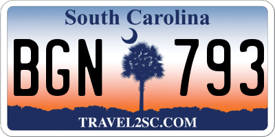 SC license plate BGN793
