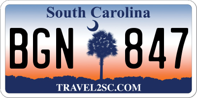 SC license plate BGN847