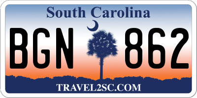 SC license plate BGN862