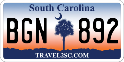 SC license plate BGN892