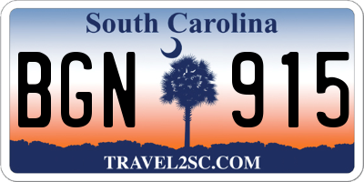 SC license plate BGN915