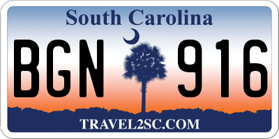 SC license plate BGN916