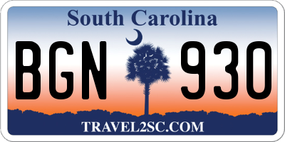 SC license plate BGN930