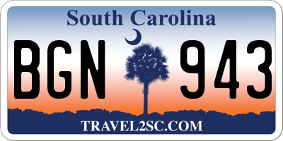 SC license plate BGN943