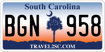 SC license plate BGN958