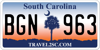 SC license plate BGN963