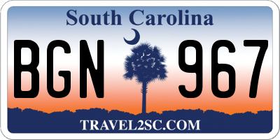 SC license plate BGN967
