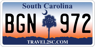 SC license plate BGN972