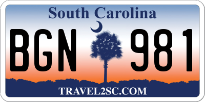 SC license plate BGN981