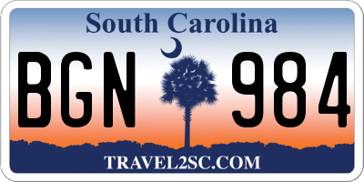 SC license plate BGN984