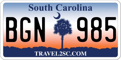 SC license plate BGN985
