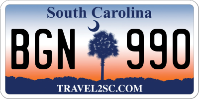 SC license plate BGN990